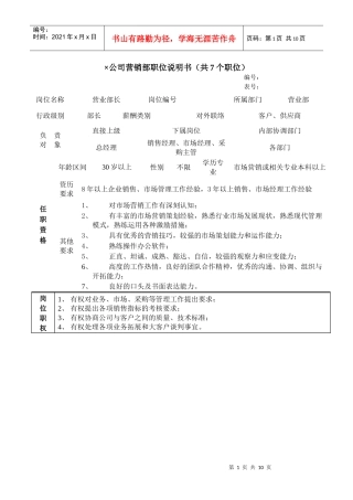 某公司营销部职位说明书