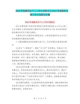 2024年党委书记个人工作计划范文与2024年党委党支部工作计划范文汇编