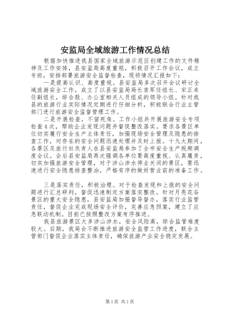安监局全域旅游工作情况总结