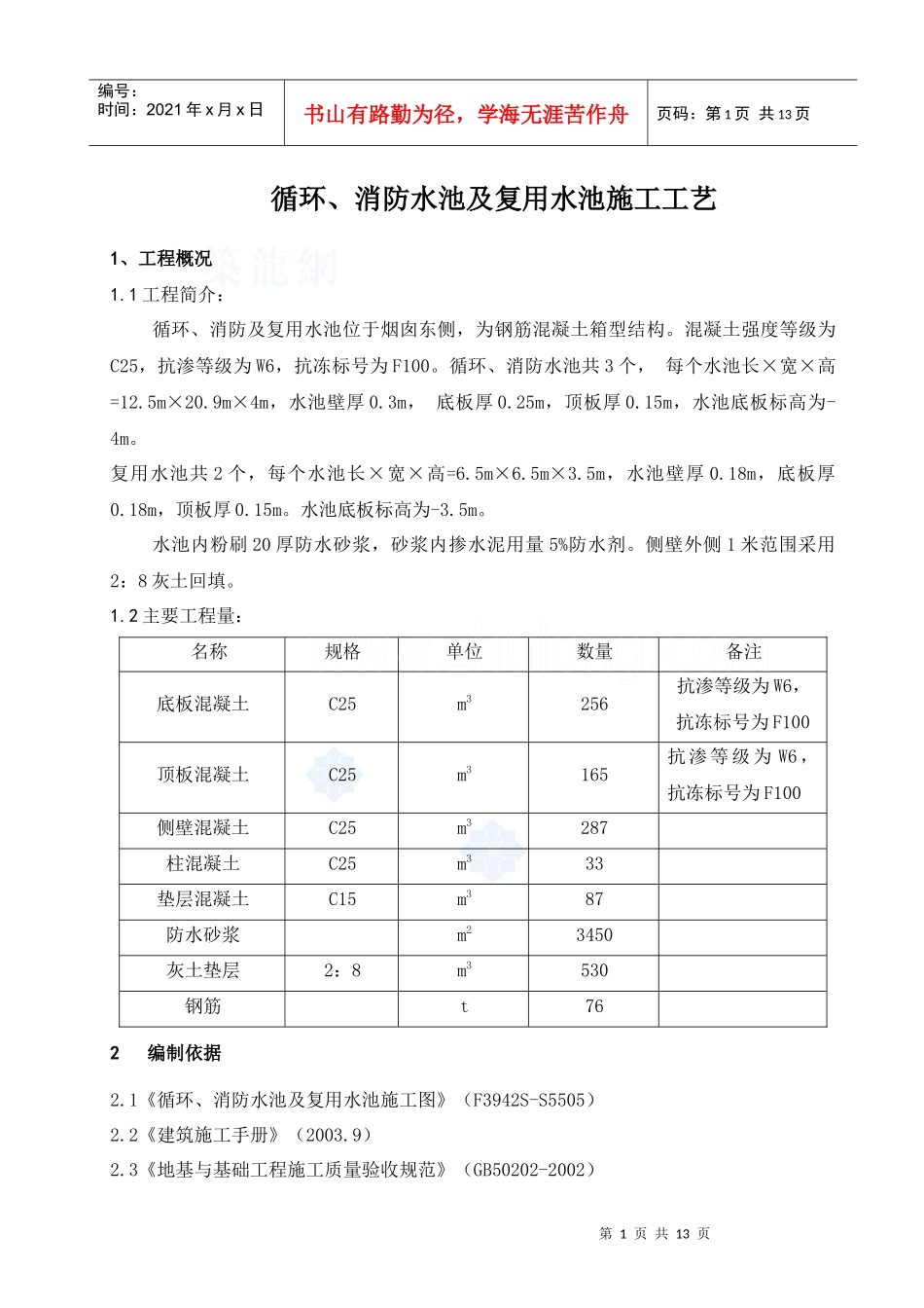 循环、消防水池及复用水池施工工艺_secret_第1页