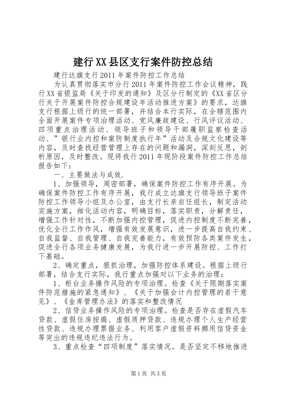 建行XX县区支行案件防控总结_第1页