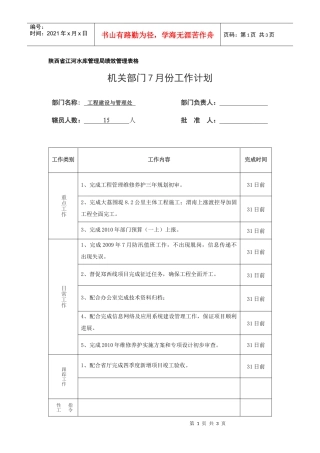 陕西省江河水库管理局绩效管理表格
