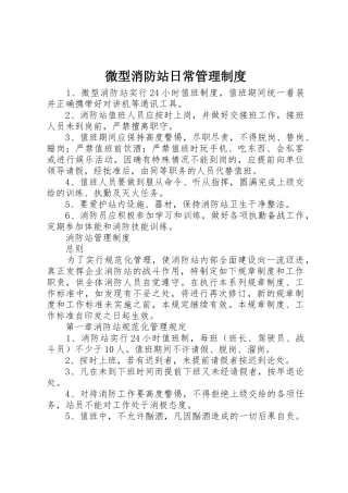 微型消防站日常管理规章制度细则