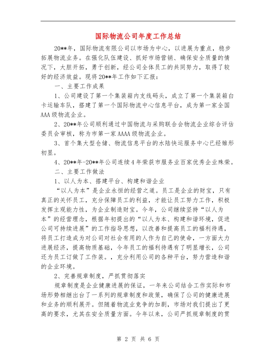 国际物流公司年度工作总结_第2页