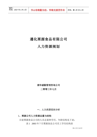 某某公司人力资源规划现状分析
