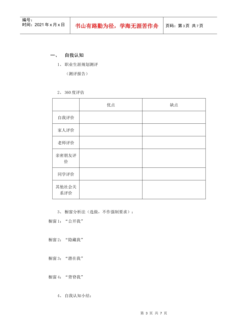 职业生涯规划书框架模板1_第3页