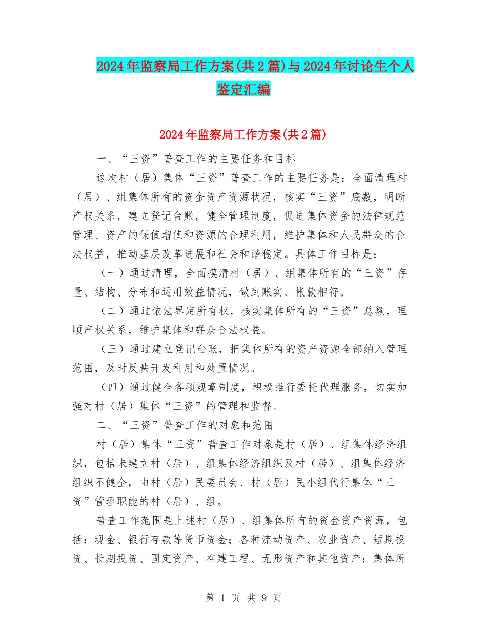 2024年监察局工作方案与2024年研究生个人鉴定汇编_第1页