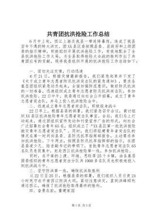 共青团抗洪抢险工作总结