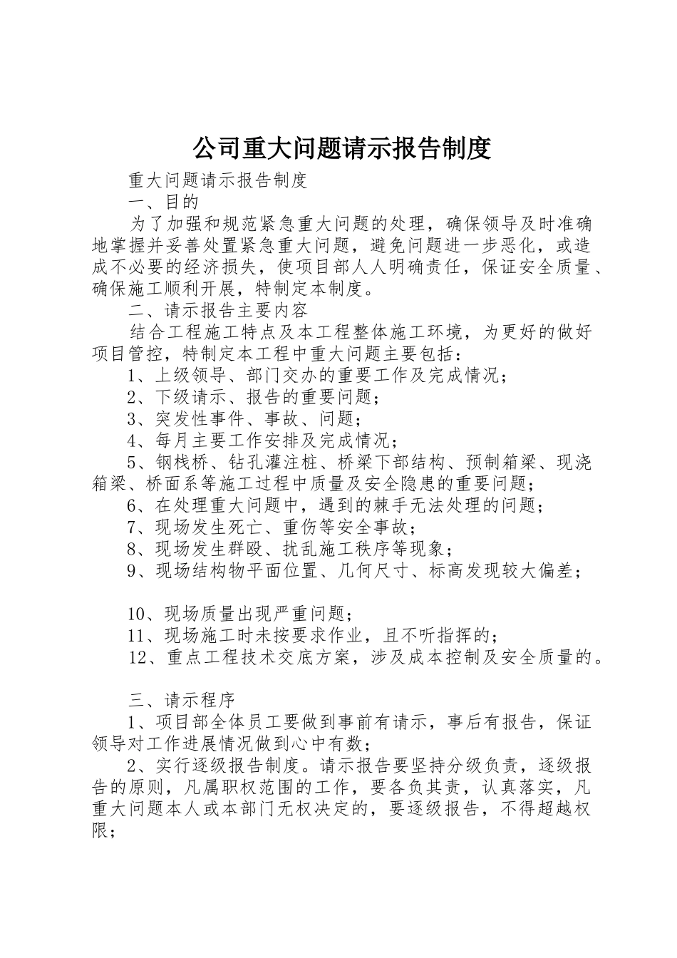 公司重大问题请示报告规章制度细则_第1页