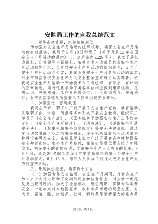 安监局工作的自我总结范文