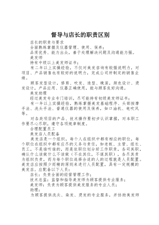 督导与店长的职责要求区别