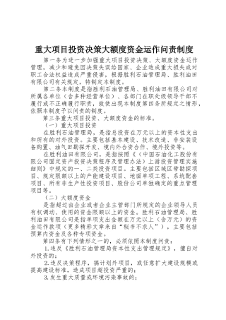 重大项目投资决策大额度资金运作问责规章制度细则