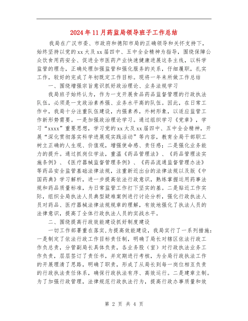 2024年11月药监局领导班子工作总结_第2页
