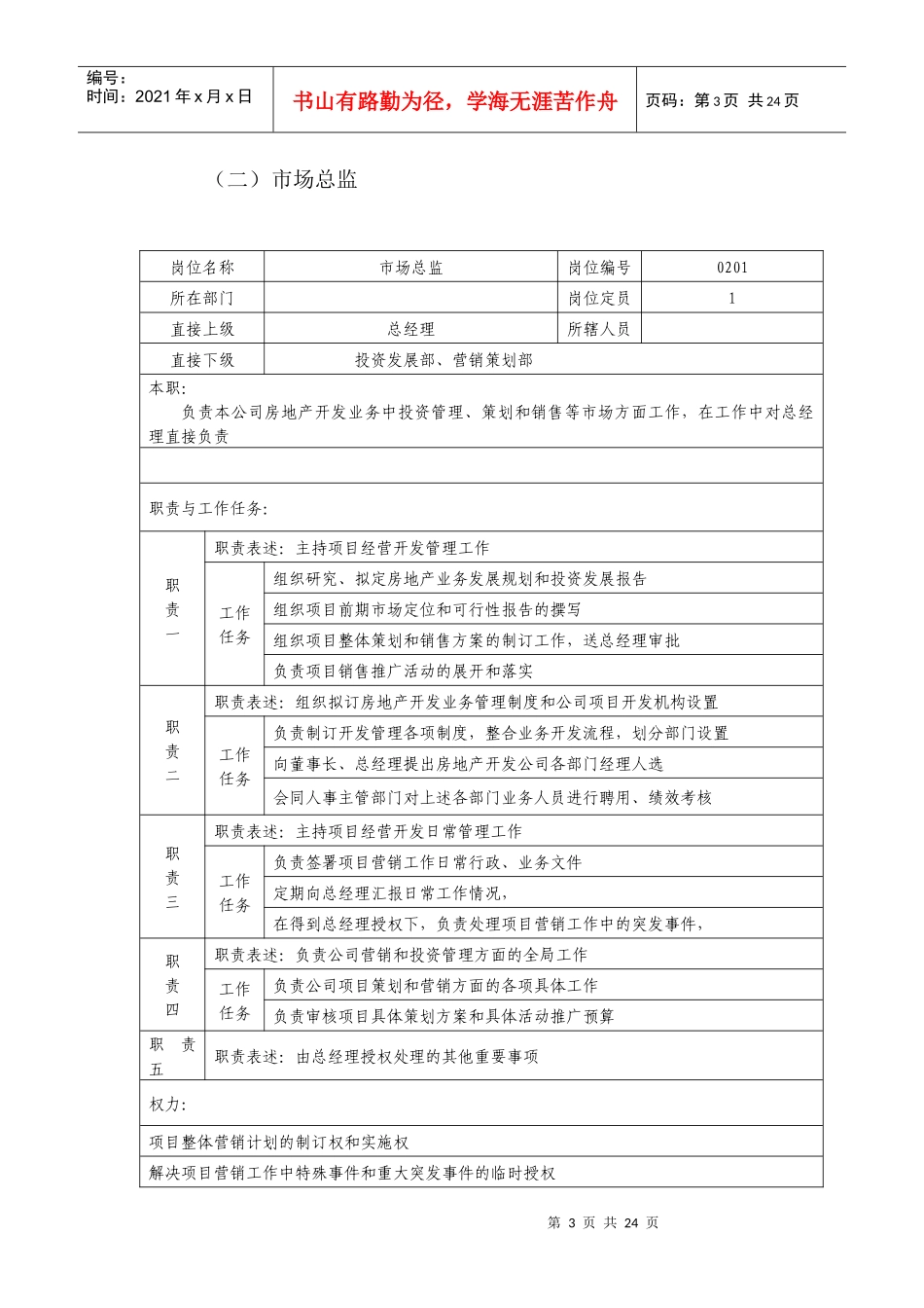 房地产公司部门岗位说明书（DOC24页）_第3页