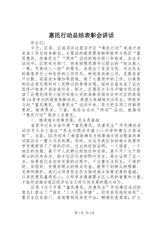 惠民行动总结表彰会讲话