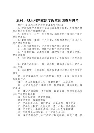 农村小型水利产权规章制度细则改革的调查与思考