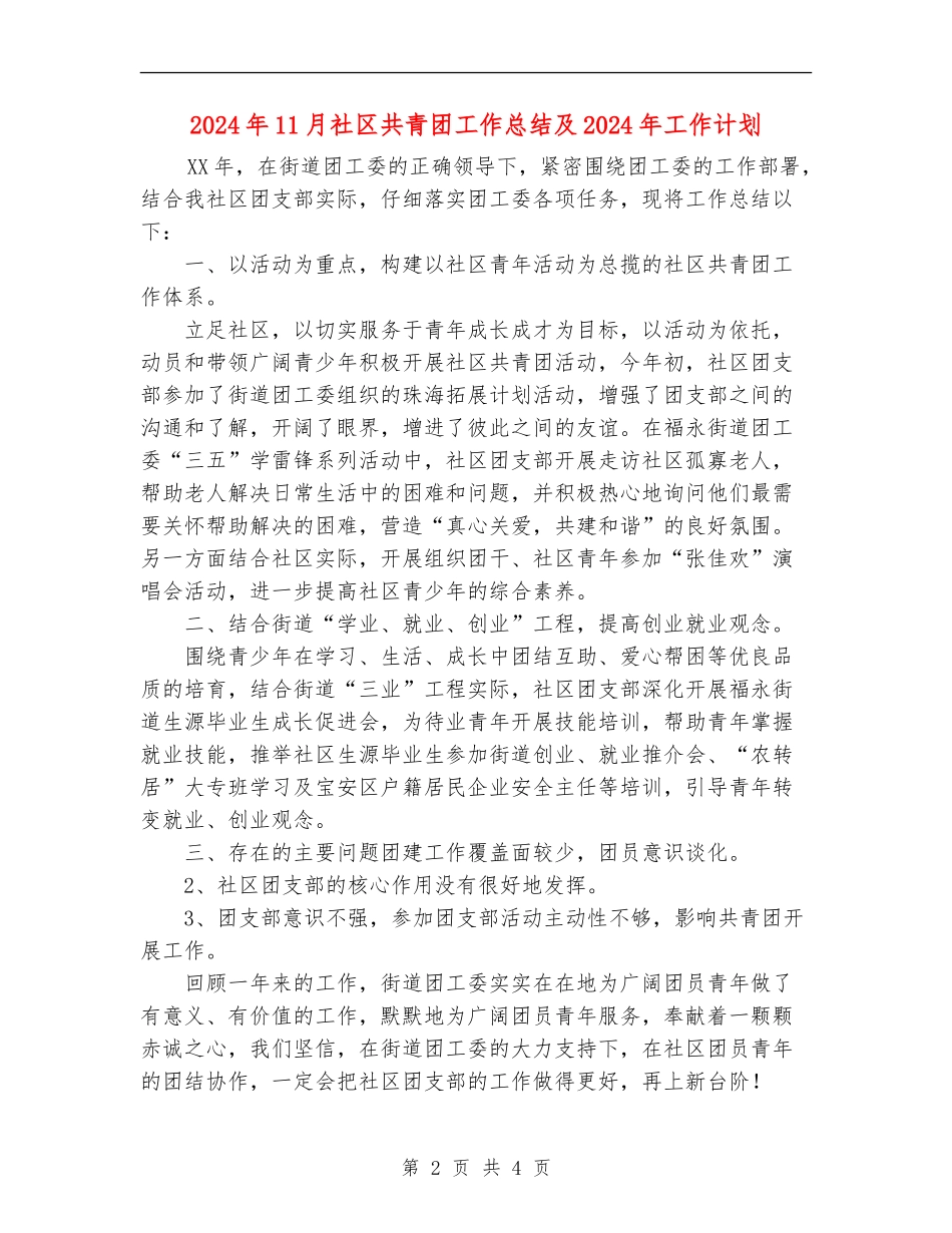 2024年11月社区共青团工作总结及2024年工作计划_第2页
