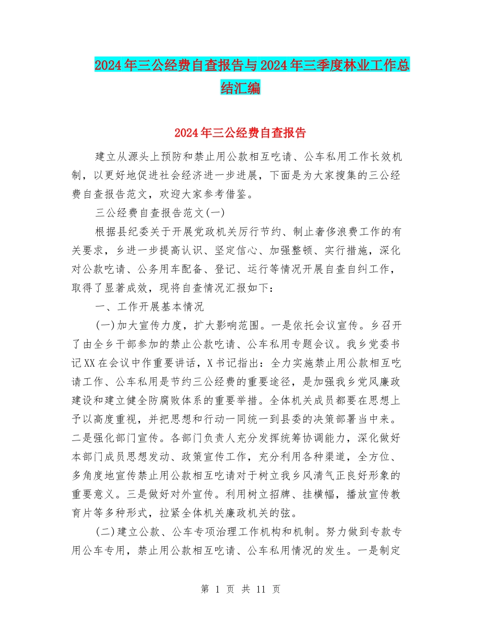 2024年三公经费自查报告与2024年三季度林业工作总结汇编_第1页