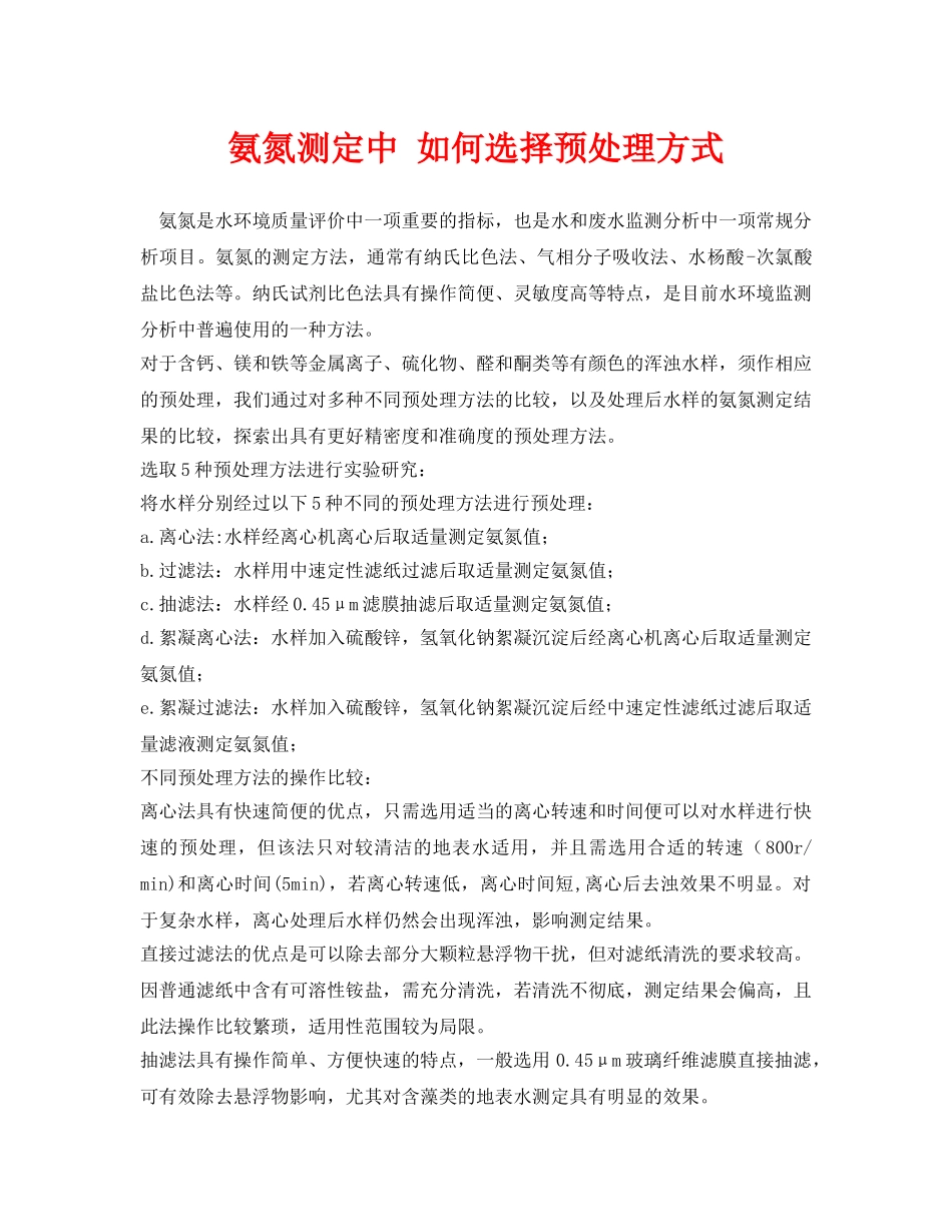 《安全环境-环保技术》之氨氮测定中 如何选择预处理方式 _第1页