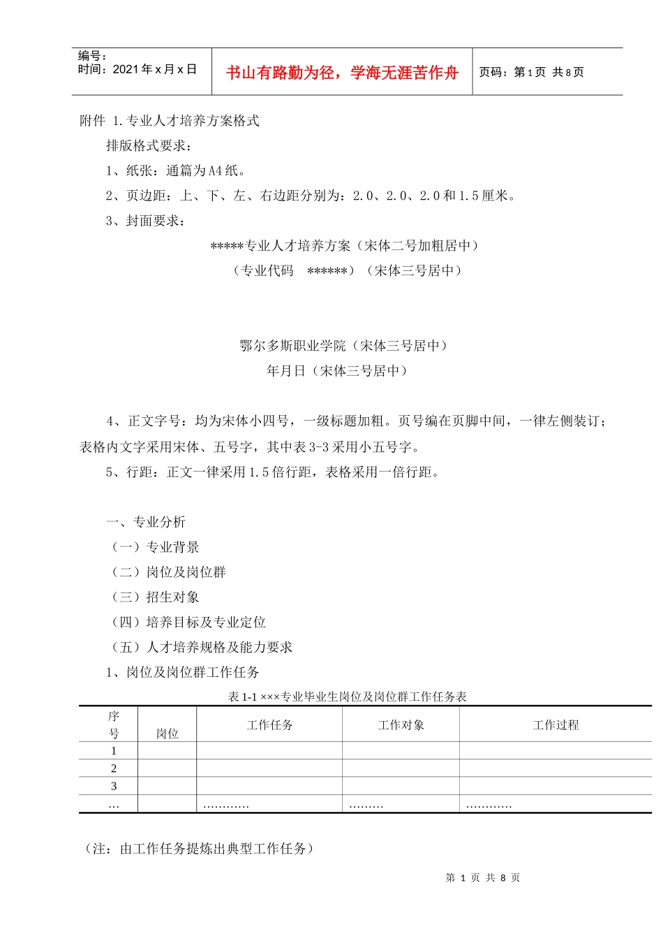 鄂职院人才培养方案格式_第1页