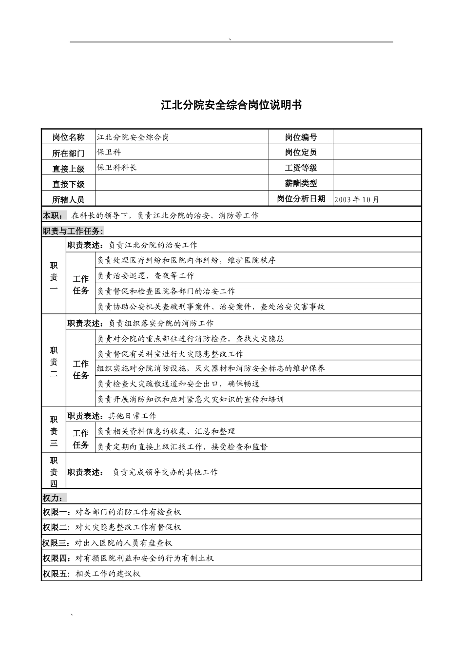 湖北新华医院江北分院安全综合岗位说明书_第1页