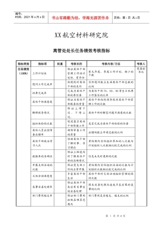 航空材料研究行业-离管处处长任务绩效考核指标（KPI）