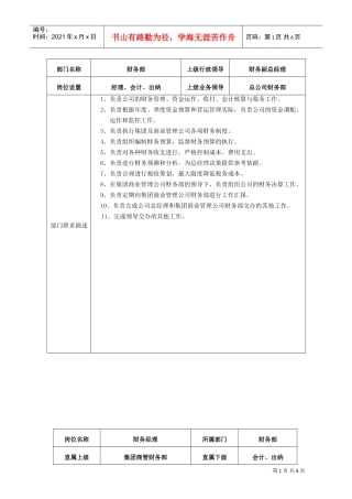 财务部岗位说明书(DOC6页)