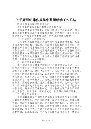 关于开展纪律作风集中整顿活动工作总结