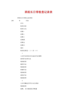 《安全管理资料》之班组长日常检查记录表 