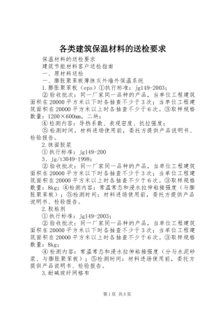 各类建筑保温材料的送检要求 