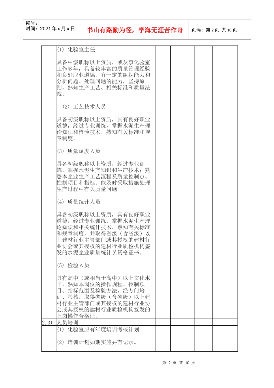 水泥企业化验室评审考核表汇编_第2页
