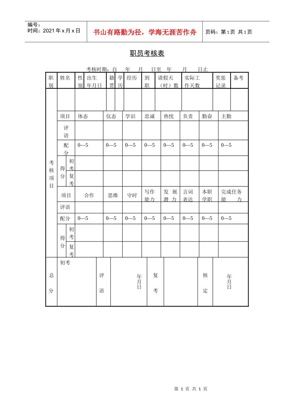 第四节 职员考核表_第1页