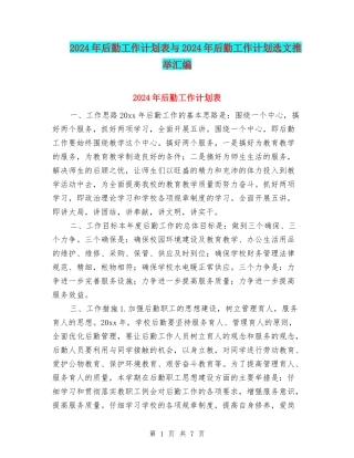 2024年后勤工作计划表与2024年后勤工作计划选文推荐汇编