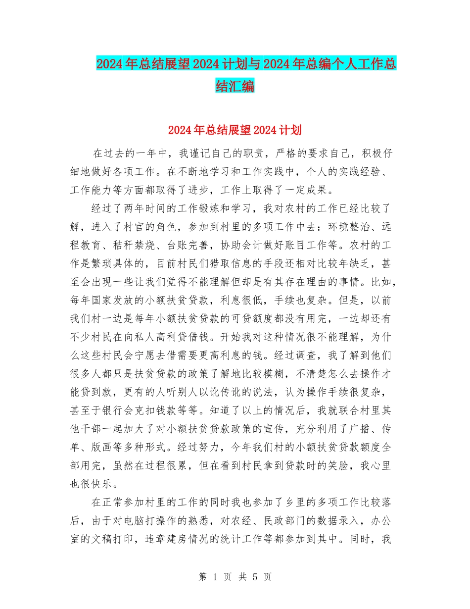 2024年总结展望2024计划与2024年总编个人工作总结汇编_第1页