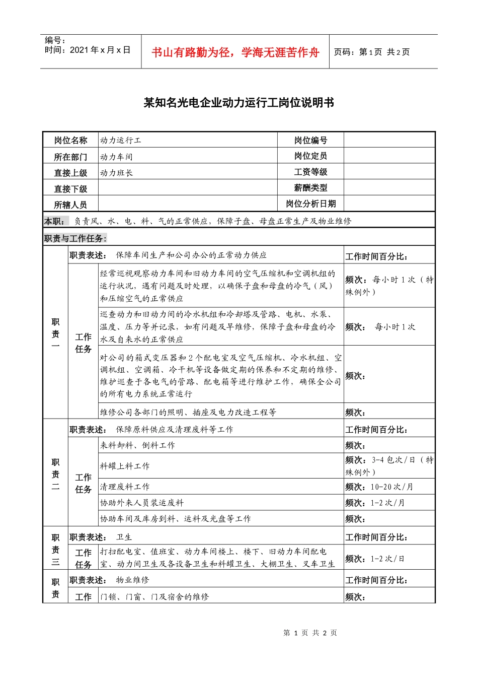 某知名光电企业动力运行工岗位说明书_第1页