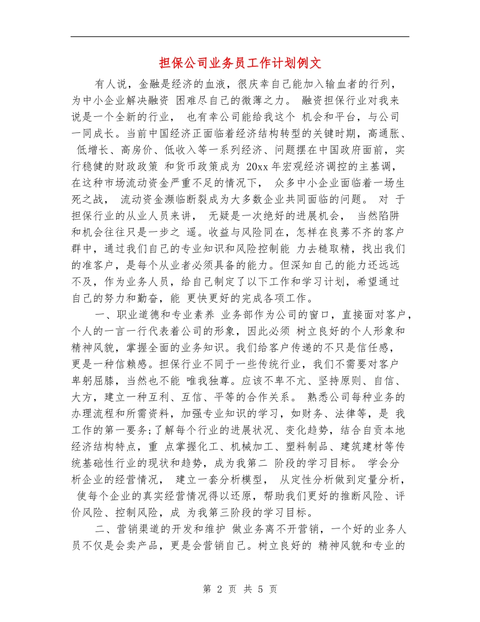 担保公司业务员工作计划例文_第2页