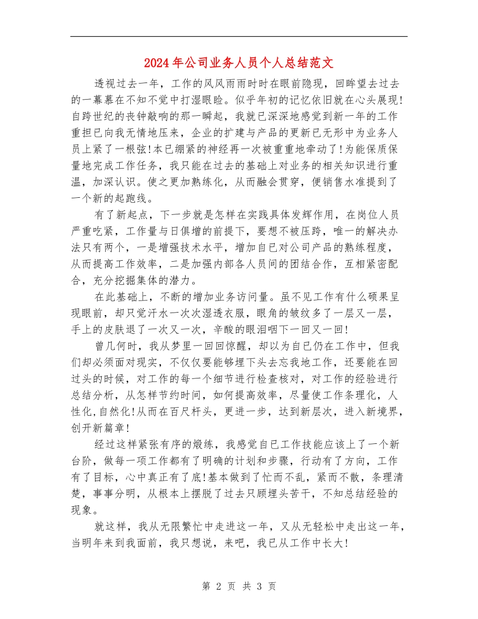2024年公司业务人员个人总结范文_第2页