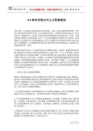 某某软件有限公司人力资源规划
