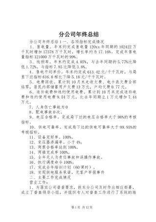 分公司年终总结