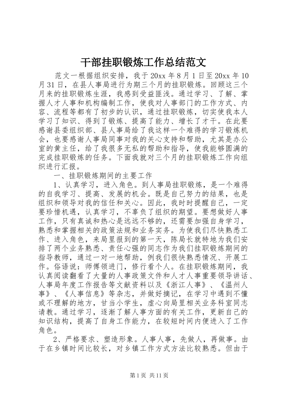 干部挂职锻炼工作总结范文_第1页