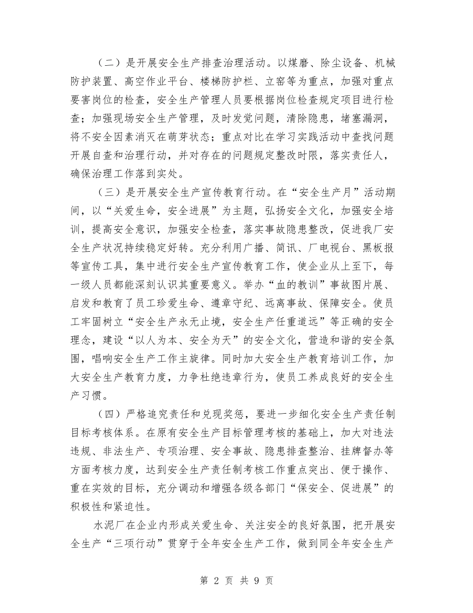 2024水泥厂安全情况打算与2024水电站个人总结范文汇编_第2页