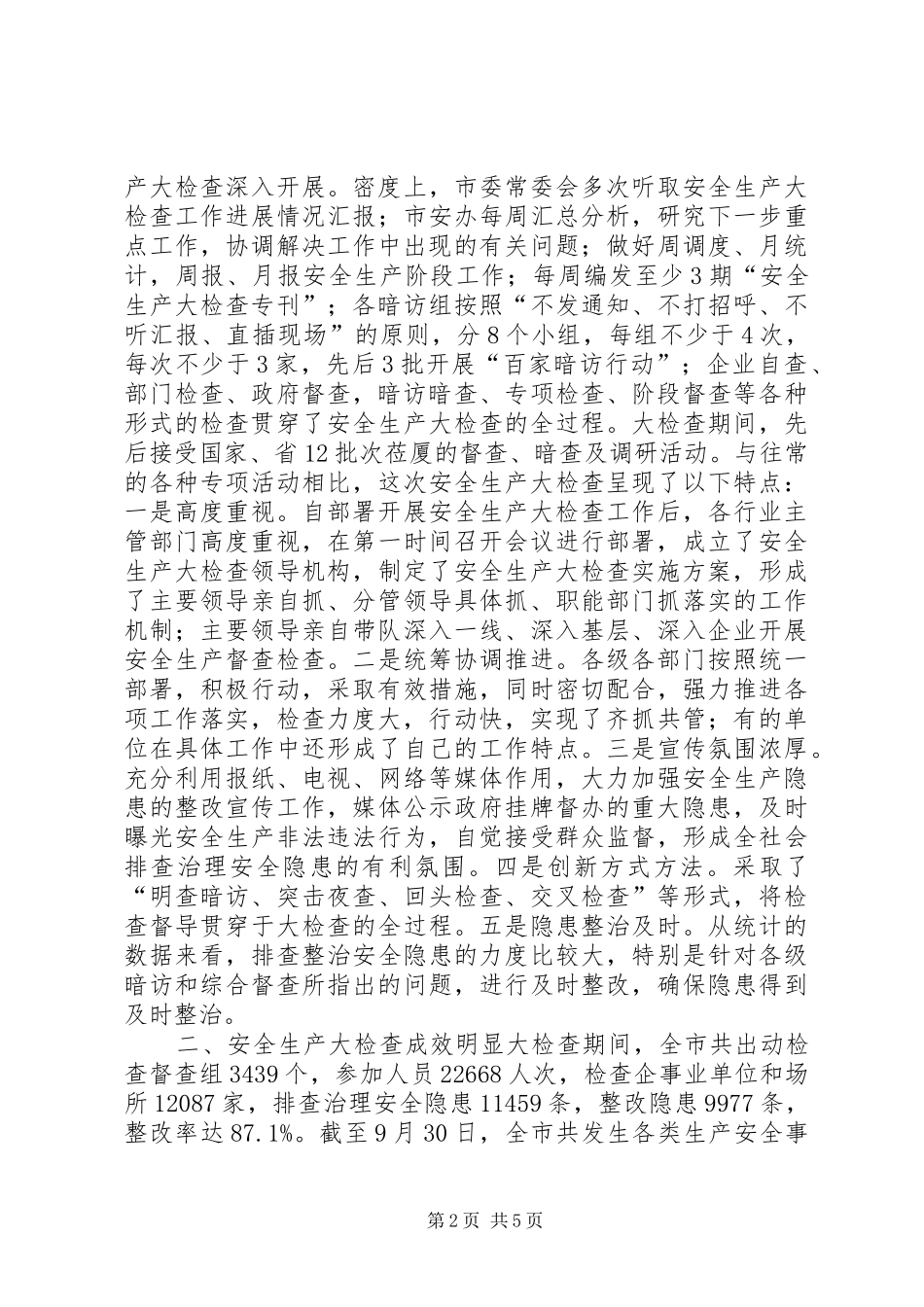 安生办全市安全生产大检查工作总结_第2页