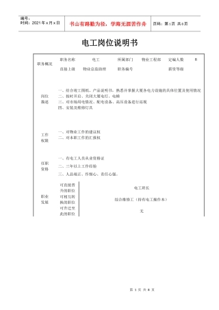 电工岗位说明书