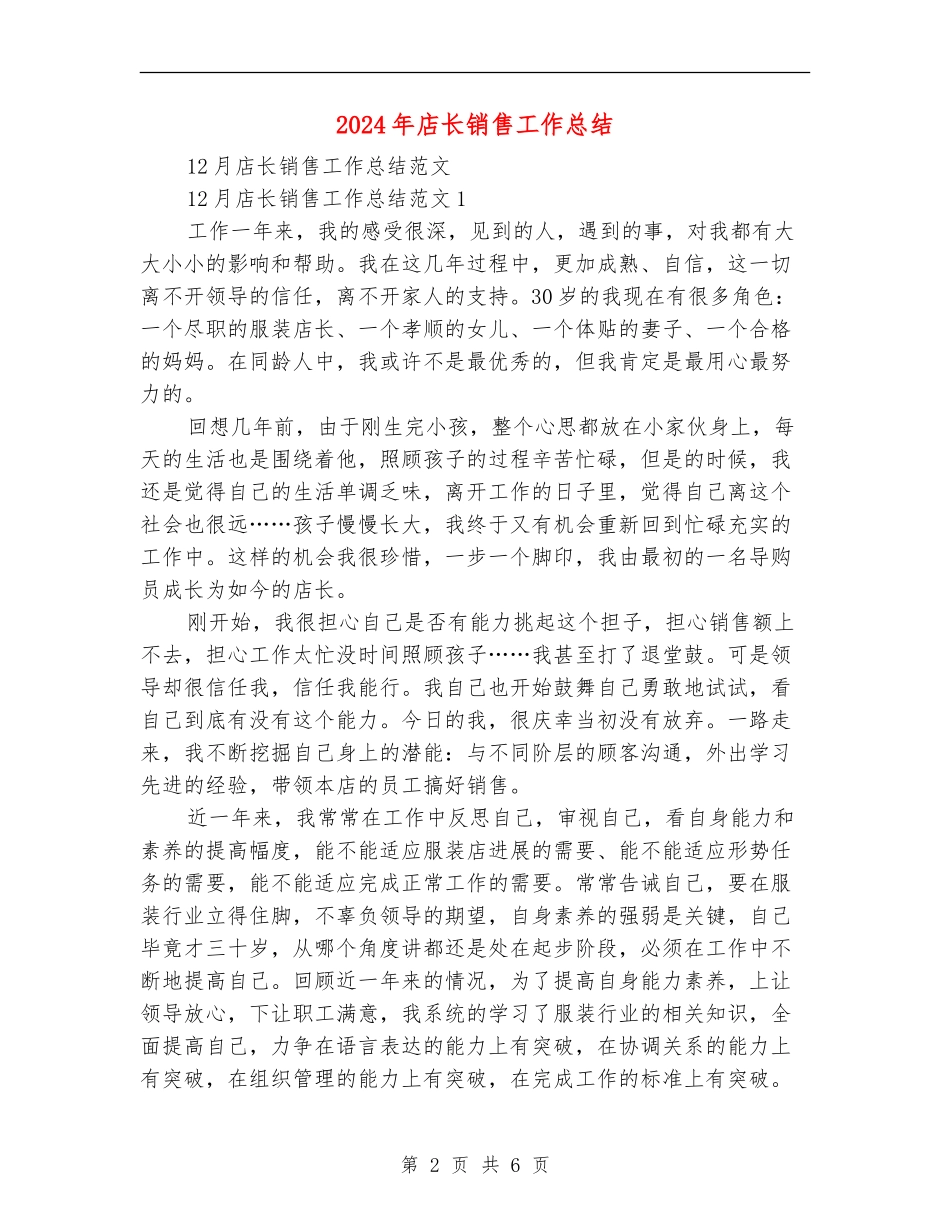 2024年店长销售工作总结_第2页