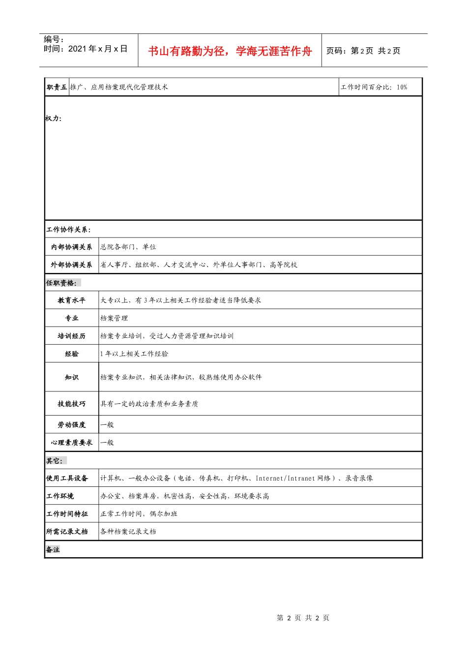 某勘测设计研究院档案管理职务说明书_第2页