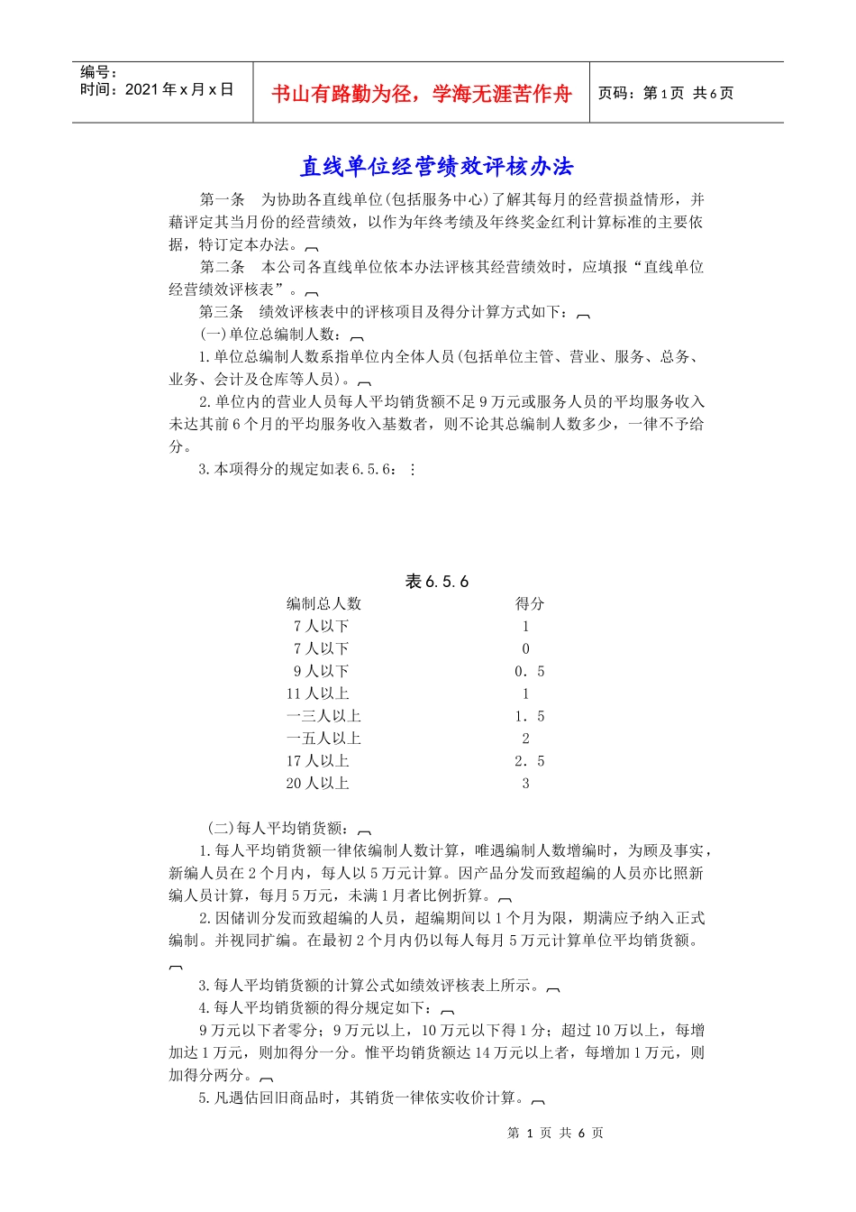 直线单位经营绩效考评办法_第1页