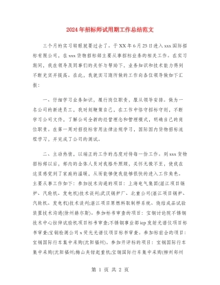 2024年招标师试用期工作总结范文