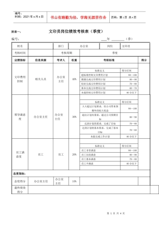 文印员岗位绩效考核表