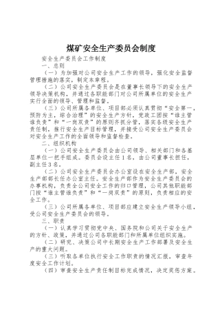 煤矿安全生产委员会规章制度细则