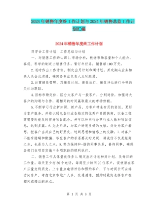 2024年销售年度终工作计划与2024年销售总监工作计划汇编